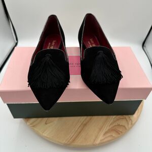 Kate Spade Adore Loafer Shoes Womens 6B Black Suede Tassels Slip On Pointed Toe